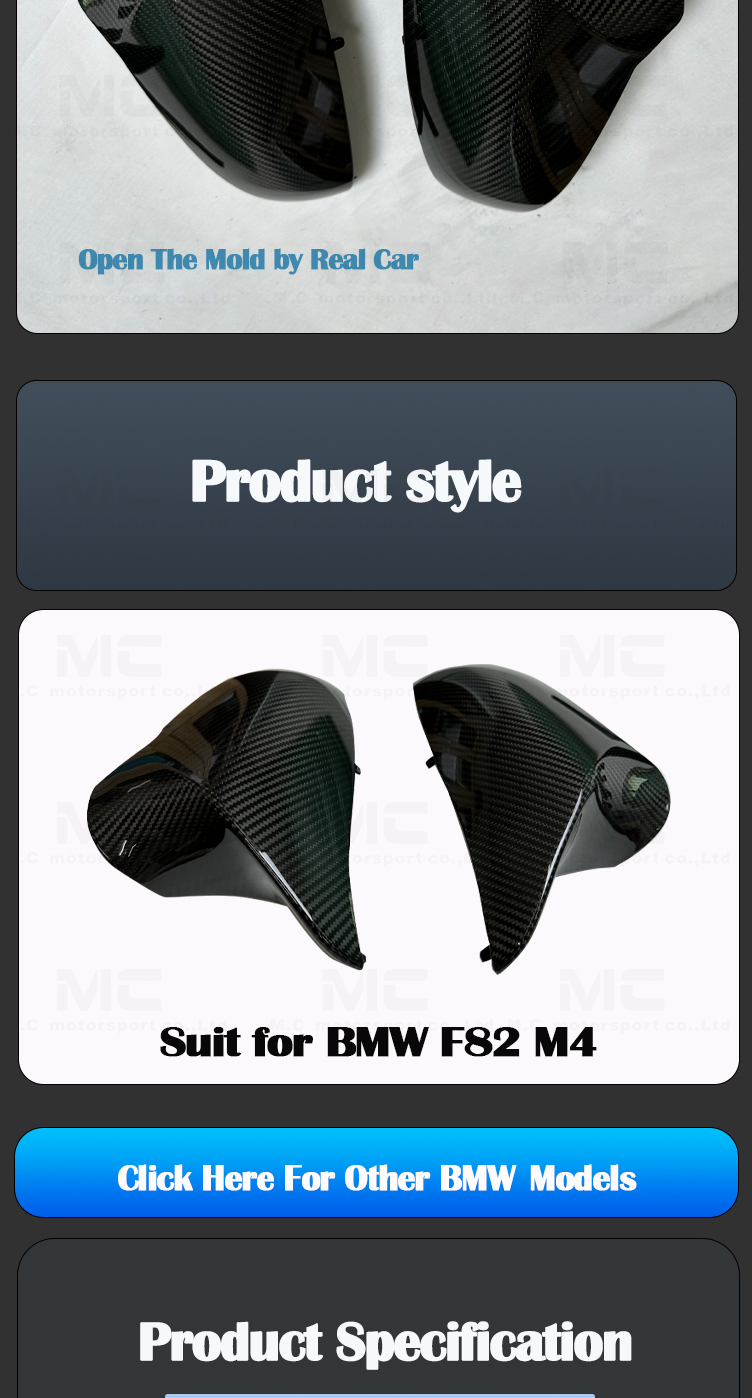 Dry Carbon Fiber F80 M3 F82 F83 M4 F87 M2C Rearview MIRROR COVER 