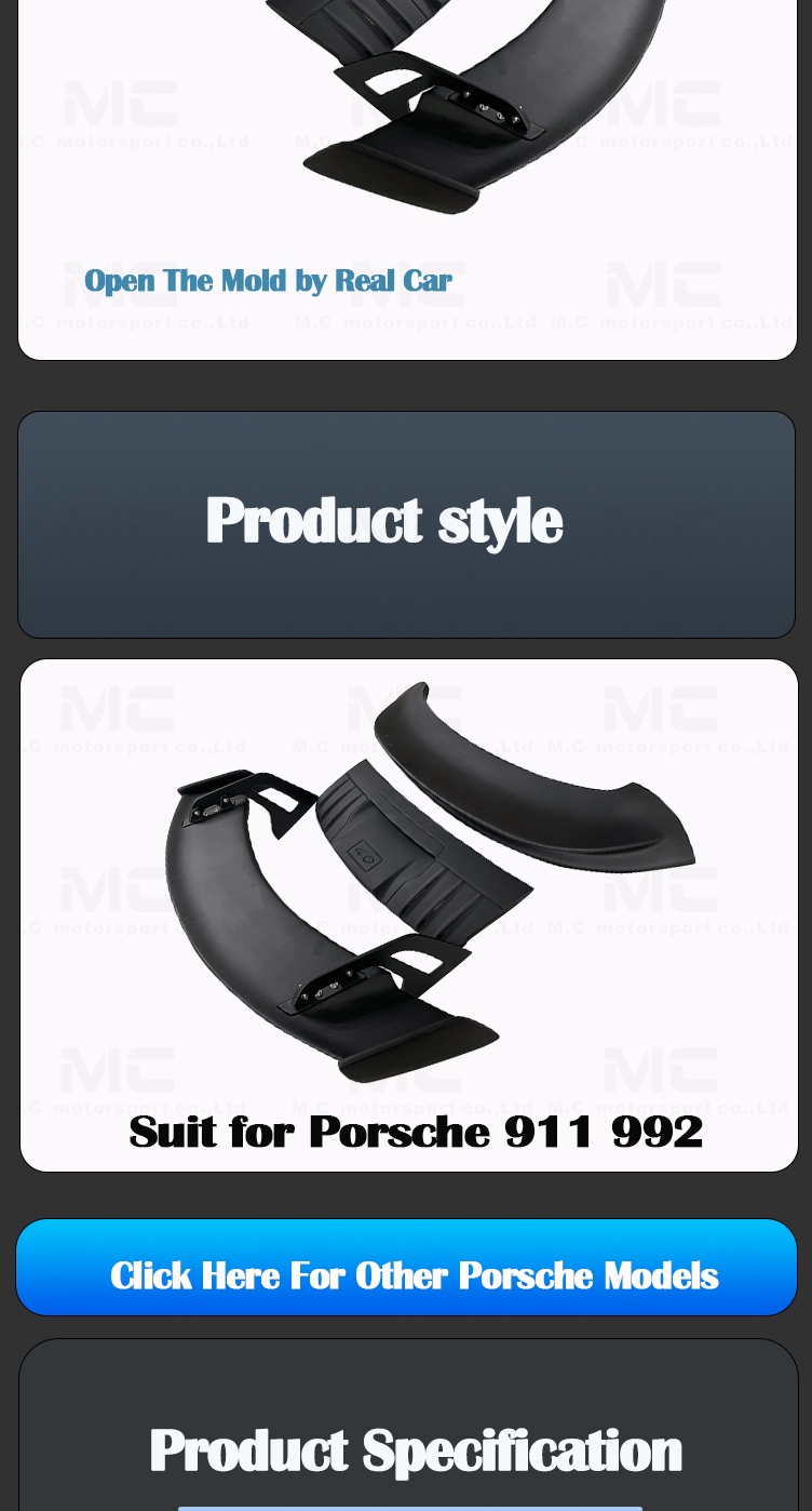 Porsche 911 992 fiberglass spoiler GT3 style