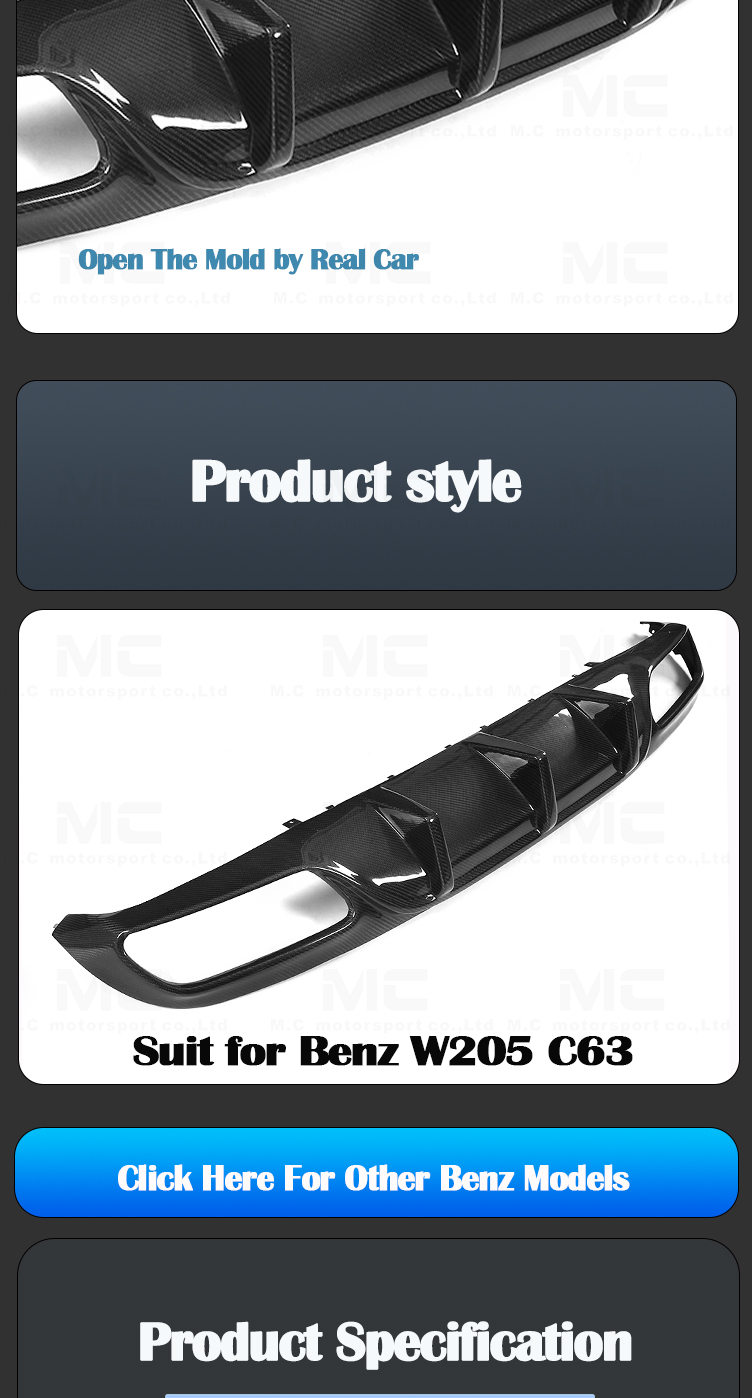 For Mercedes Benz C Class W205 C63 FD Style Diffuser
