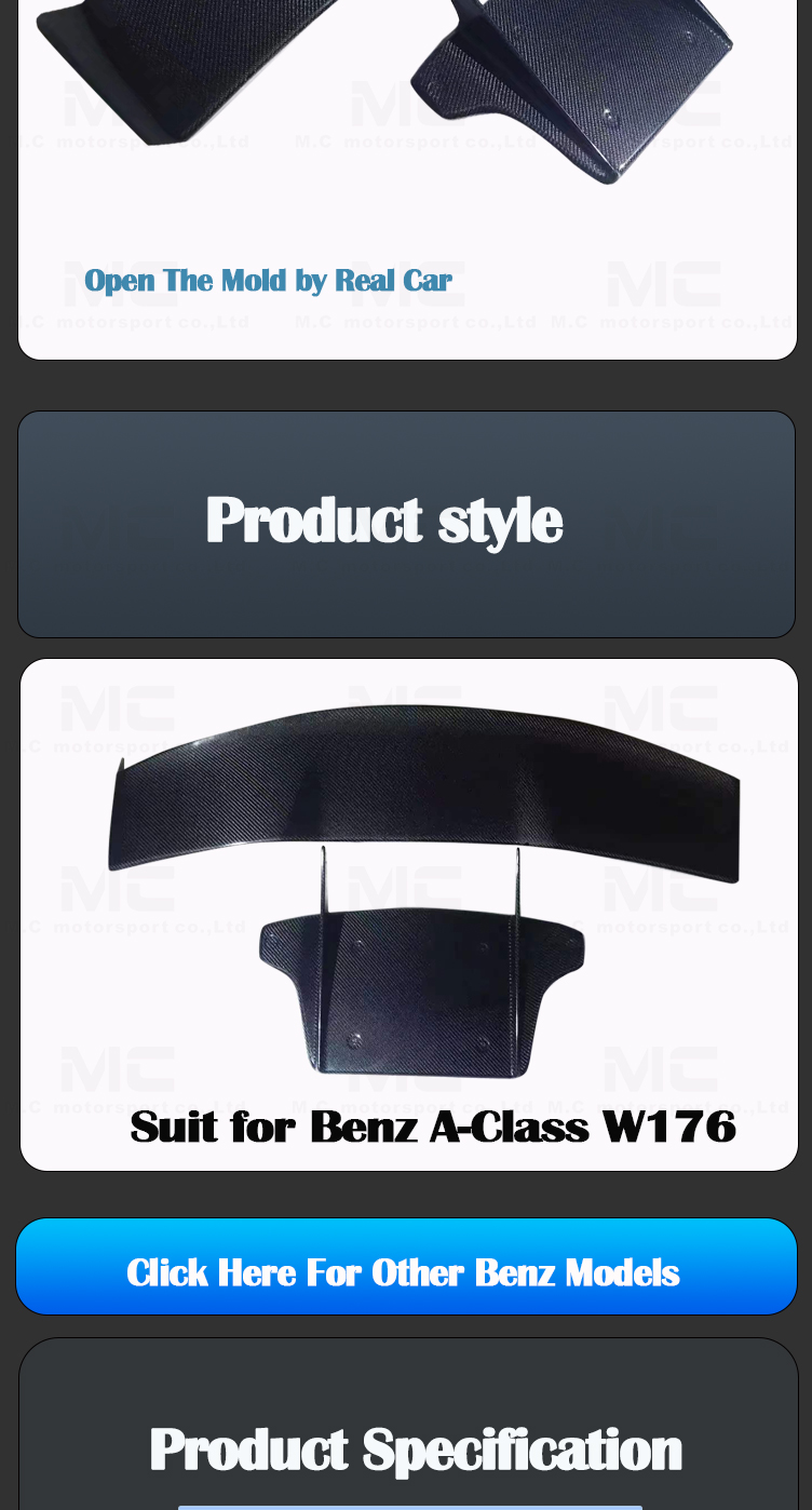 For Mercedes Benz A Class W176 Carbon Fiber VRS Spoiler