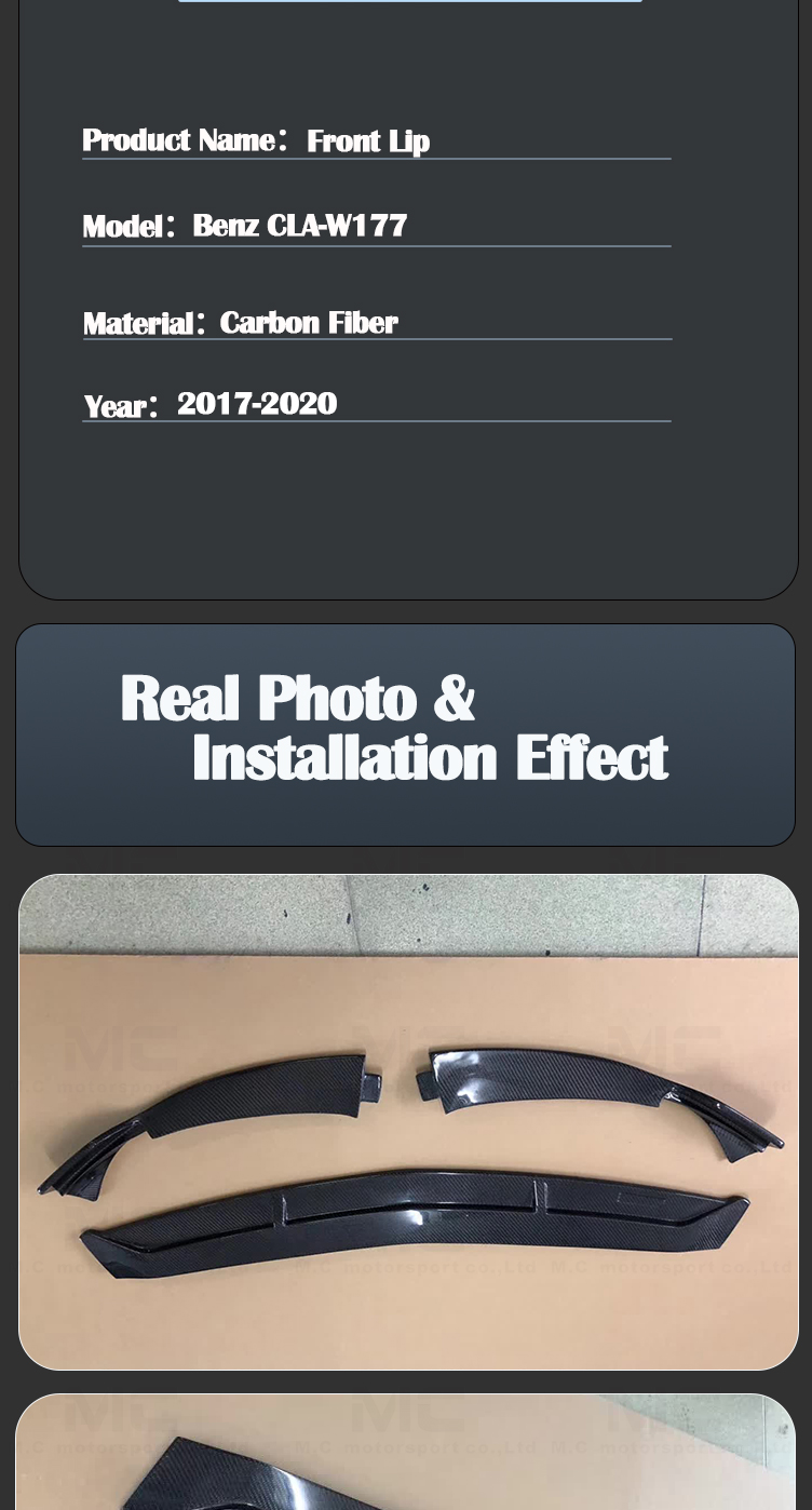 For Mercedes Benz A Class W177 Carbon Fiber B Style Front Lip Spoiler