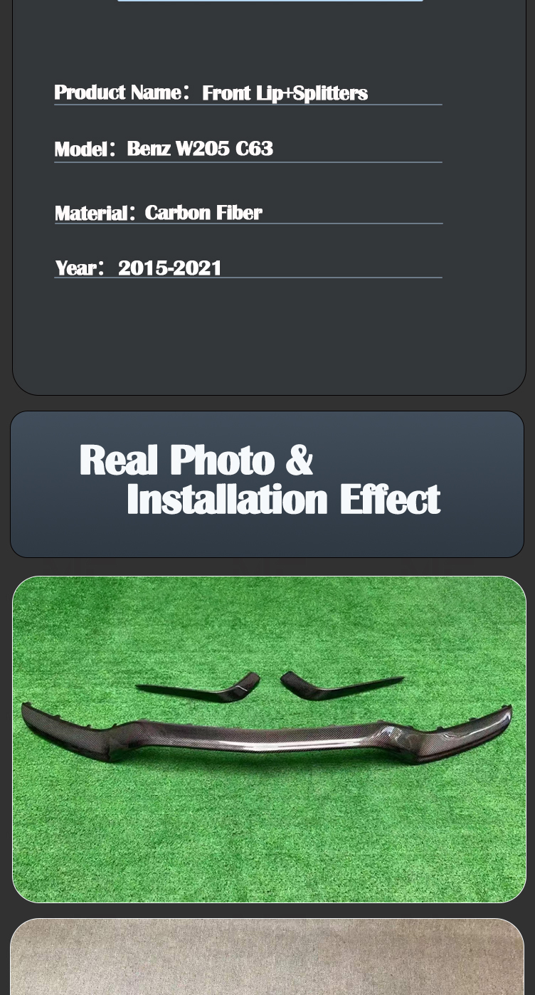 For Mercedes Benz C Class W205 Carbon Fiber OEM Middle Front Lip With Canards
