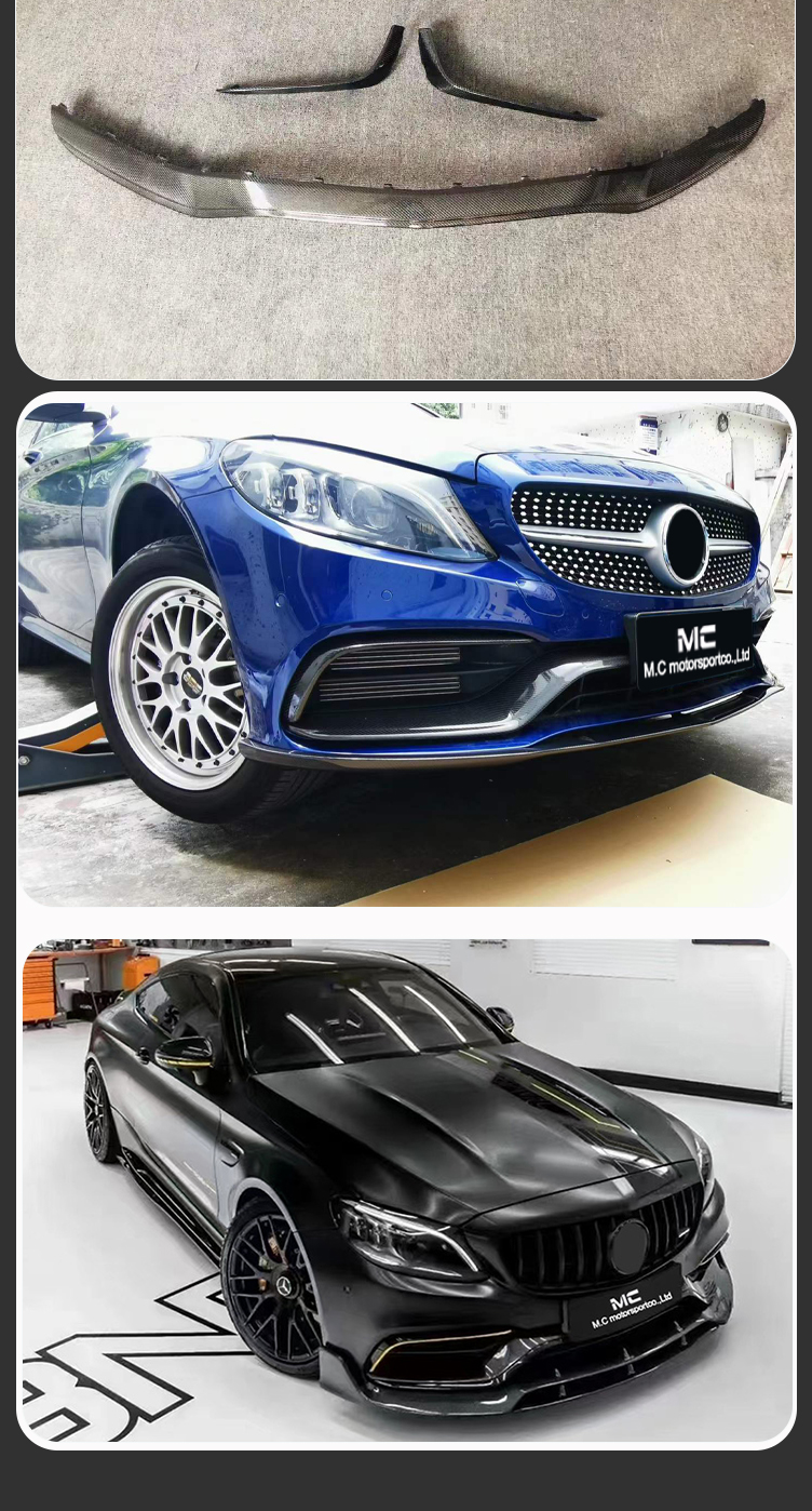 For Mercedes Benz C Class W205 Carbon Fiber OEM Middle Front Lip With Canards