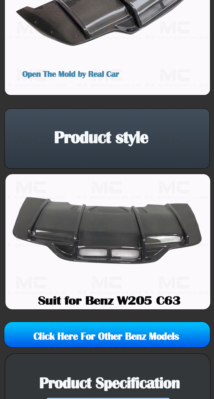 For Mercedes Benz C Class W205 C63 Carbon Fiber PSM Style Duiffuser
