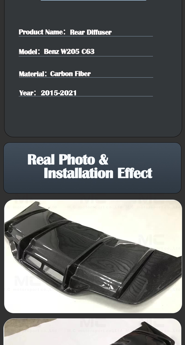 For Mercedes Benz C Class W205 C63 Carbon Fiber PSM Style Duiffuser
