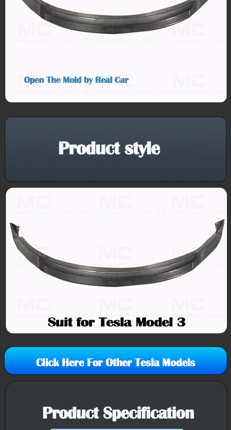 For Tesla ART Style Carbon Fiber Front Lip