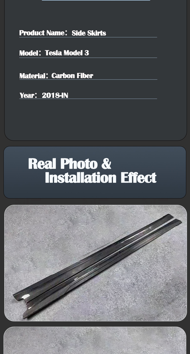 For Tesla ART Style Carbon Fiber Side Skirt