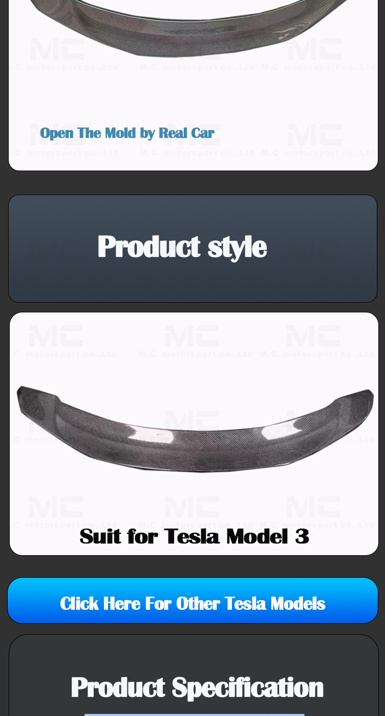 For Tesla V Style Carbon Fiber Rear Spoiler