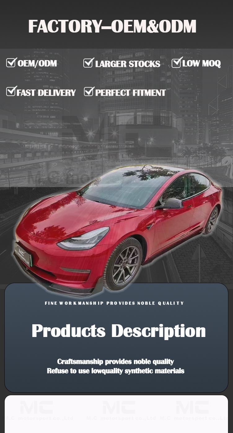 For Tesla Model 3 V Style Carbon Fiber Side Skirt