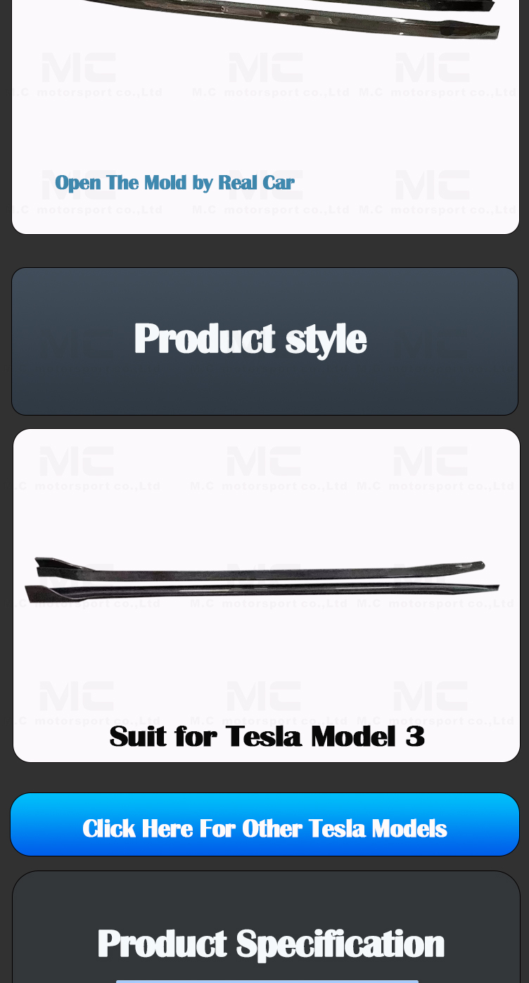For Tesla Model 3 V Style Carbon Fiber Side Skirt
