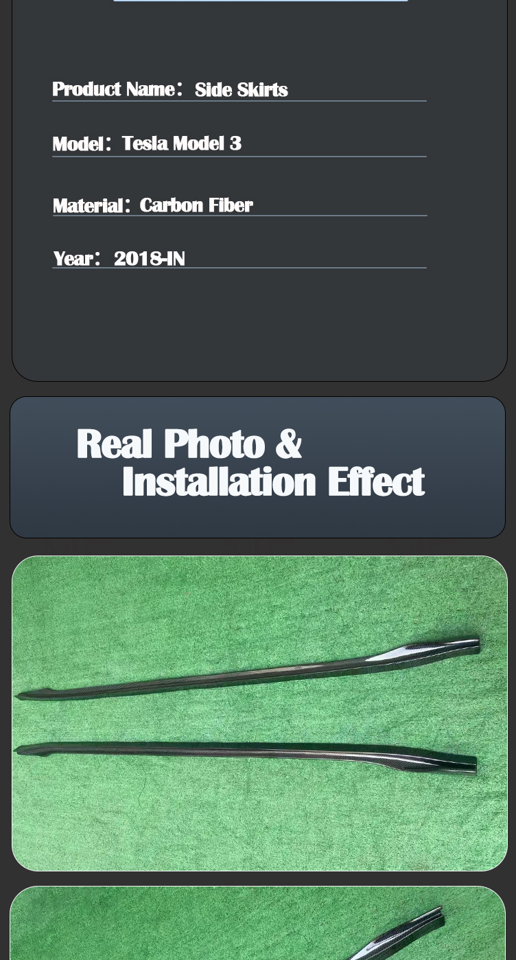 For Tesla Model 3 V Style Carbon Fiber Side Skirt