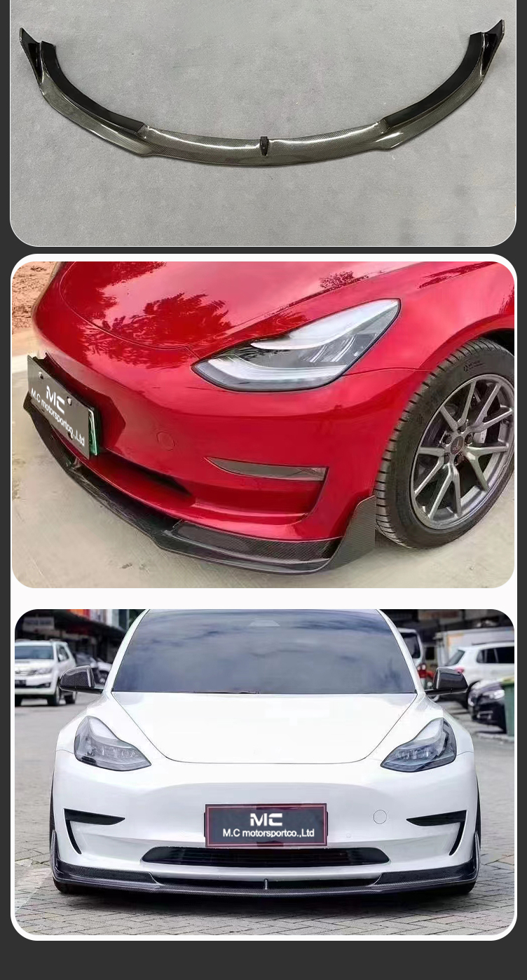 For Tesla Model 3 V Style Carbon Fiber Front Lip