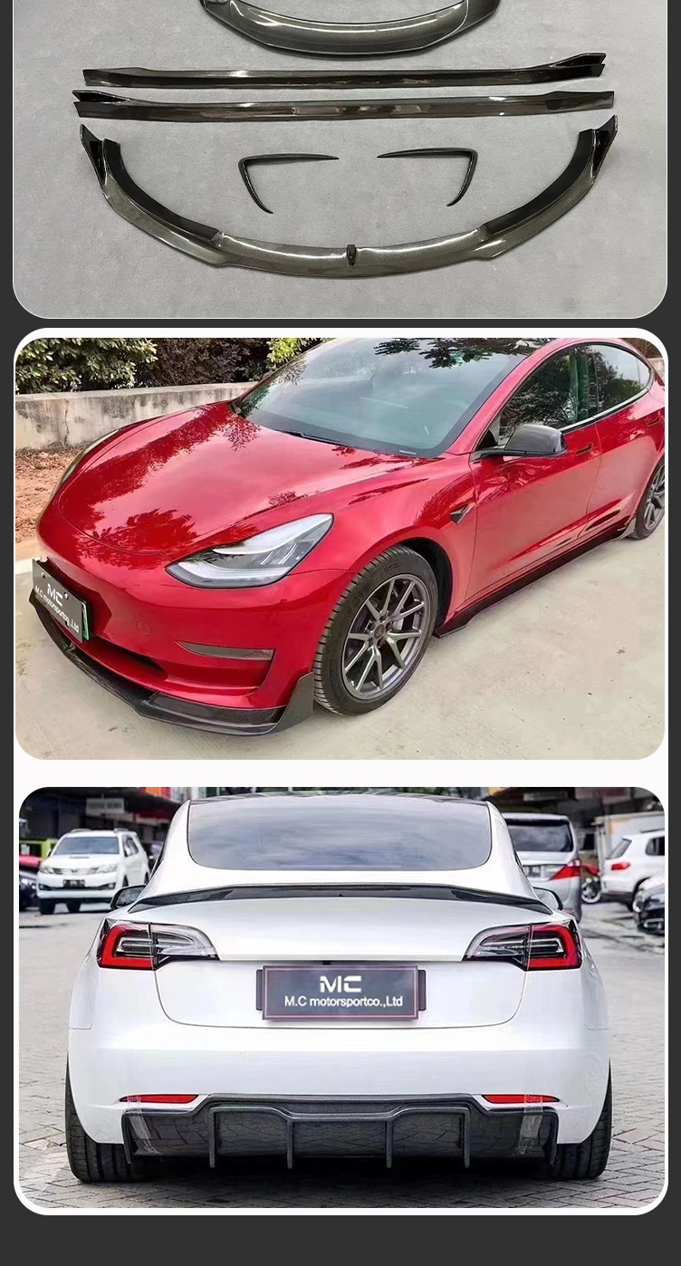 For Tesla Model 3 V Style Carbon Fiber Body Kits
