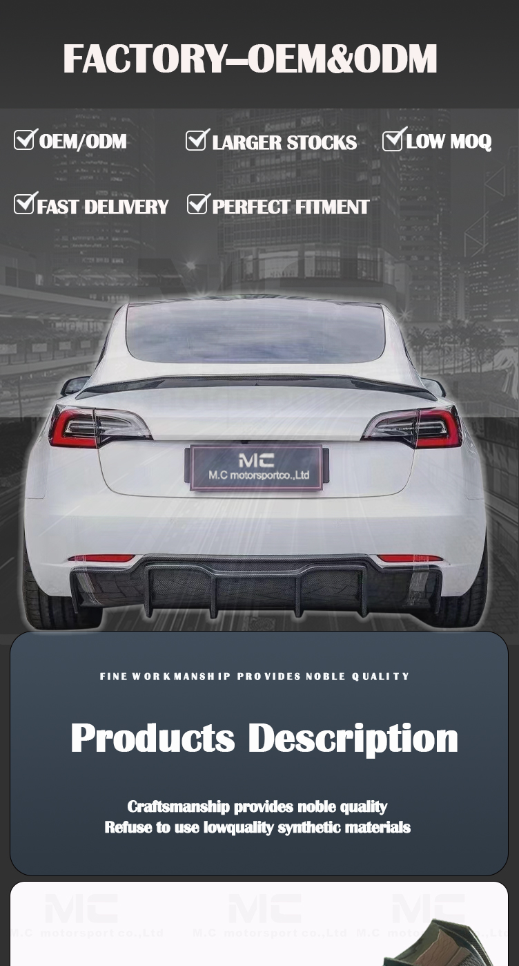 For Tesla Model 3 V Style Carbon Fiber Diffuser
