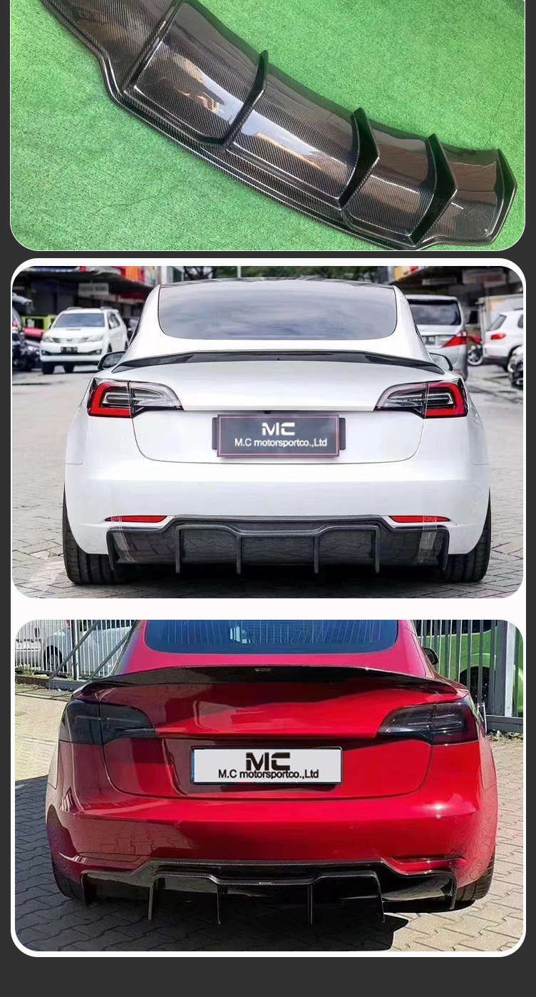 For Tesla Model 3 V Style Carbon Fiber Diffuser