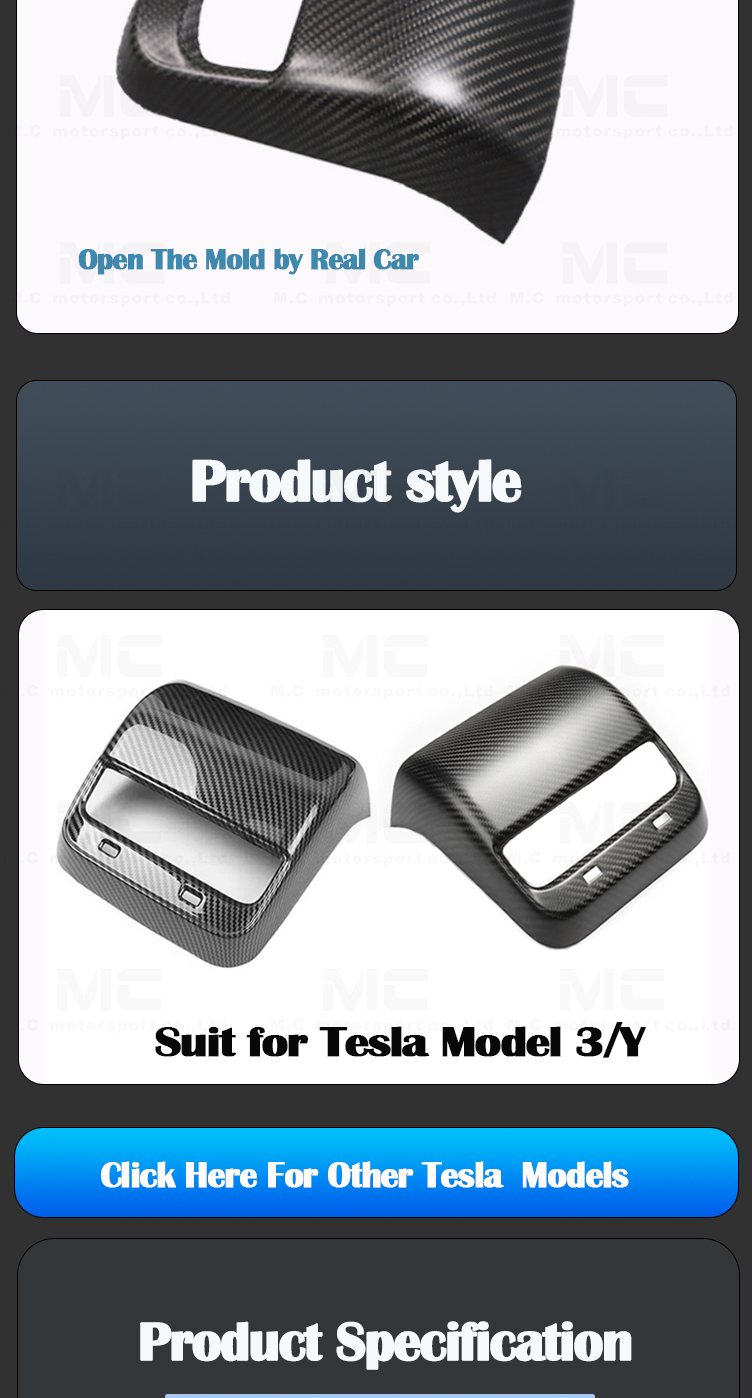 for TESLA Model 3 Model Y Matte Black Dry Carbon Rear Air Vent Outlet Trim Cover 2017+ Car Interior 