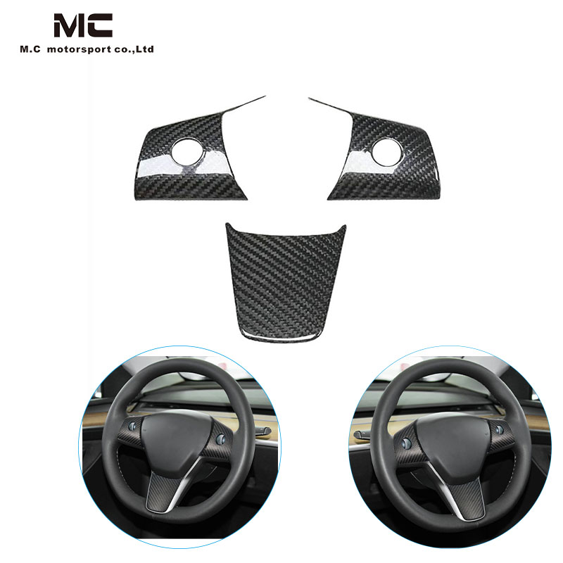 Steering Wheel Panel Cover For tesla model Y 3 2020 2022 Real Carbon Fiber Car Steering Wheel Access