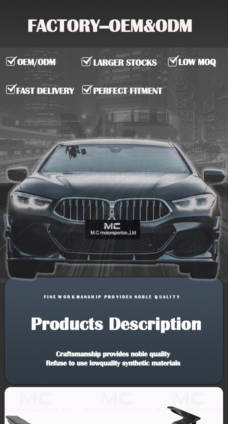 For BMW 8 Series G14 G15 G16 Carbon Fiber Body Kits Front Lip Rear Diffuser With Led Light