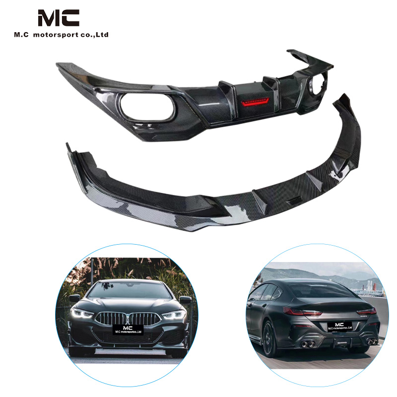 For BMW 8 Series G14 G15 G16 Carbon Fiber Body Kits Front Lip Rear Diffuser With Led Light