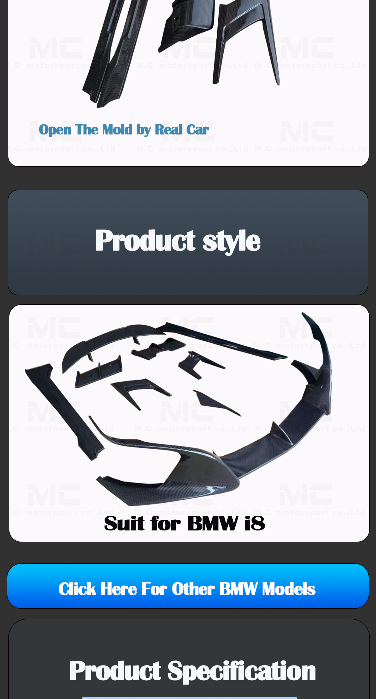 For BMW I8 TOP Style Carbon Fiber Body Kits
