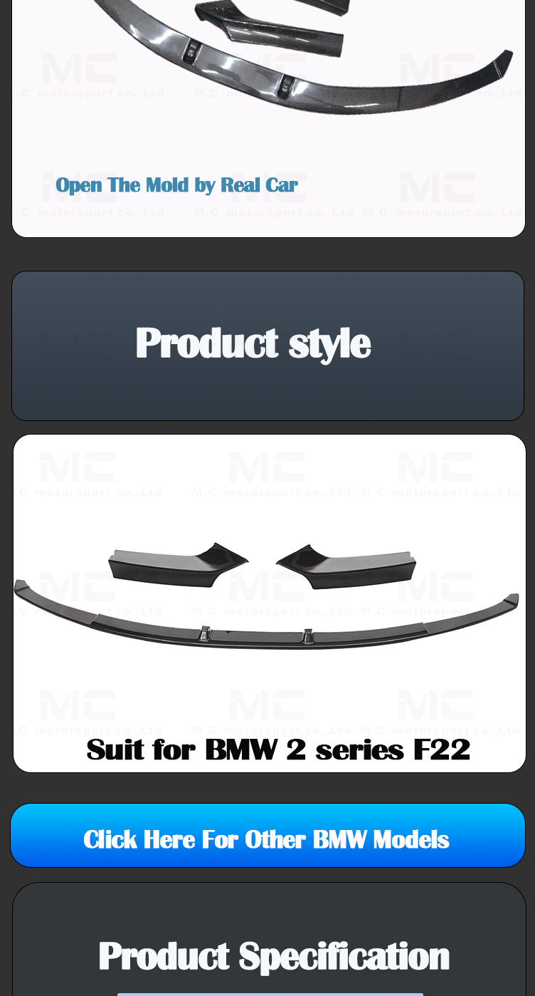 For BMW 2 Series F22 MP Style Carbon Fiber Lip