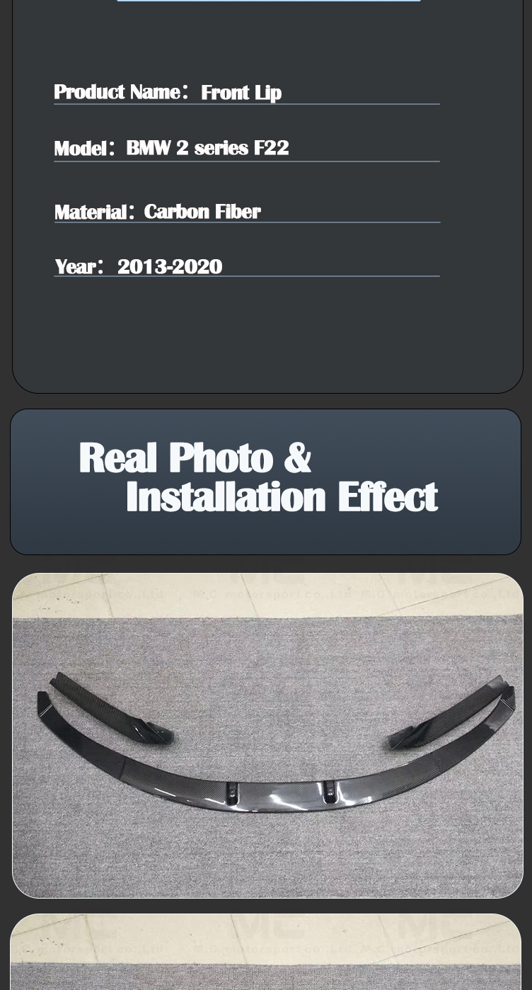 For BMW 2 Series F22 MP Style Carbon Fiber Lip