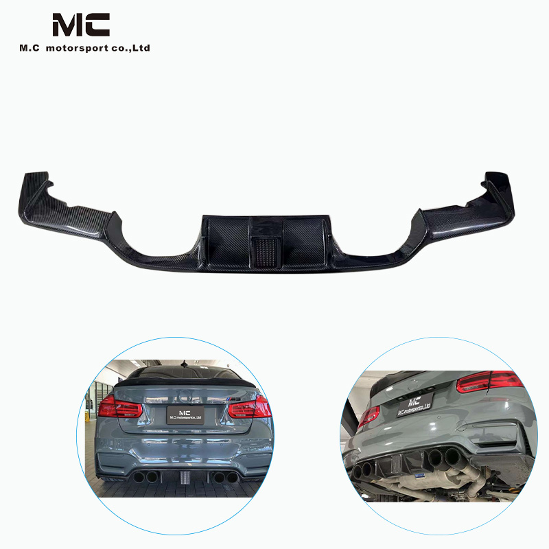 For BMW 4 Series M3 M4 F80 F82 KS Style Carbon Fiber Diffuser With Led Light