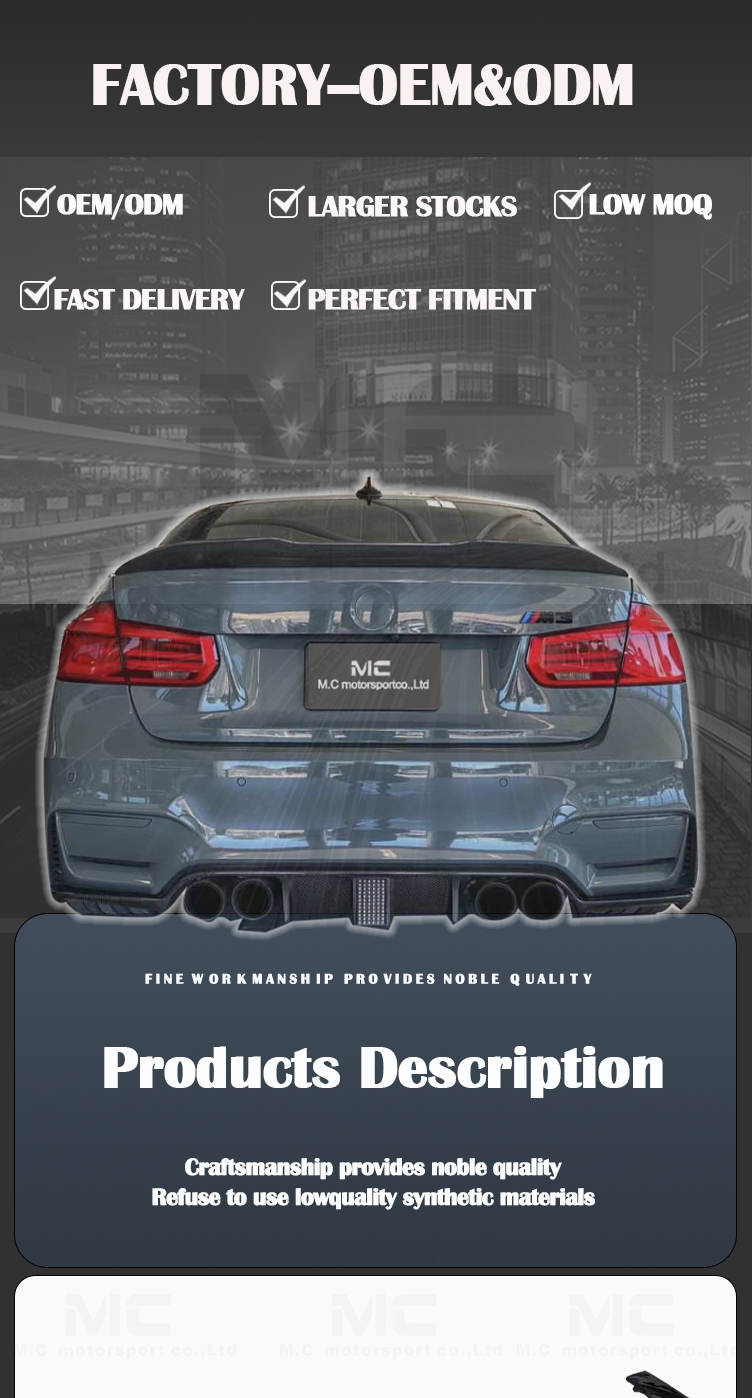 For BMW 4 Series M3 M4 F80 F82 KS Style Carbon Fiber Diffuser With Led Light
