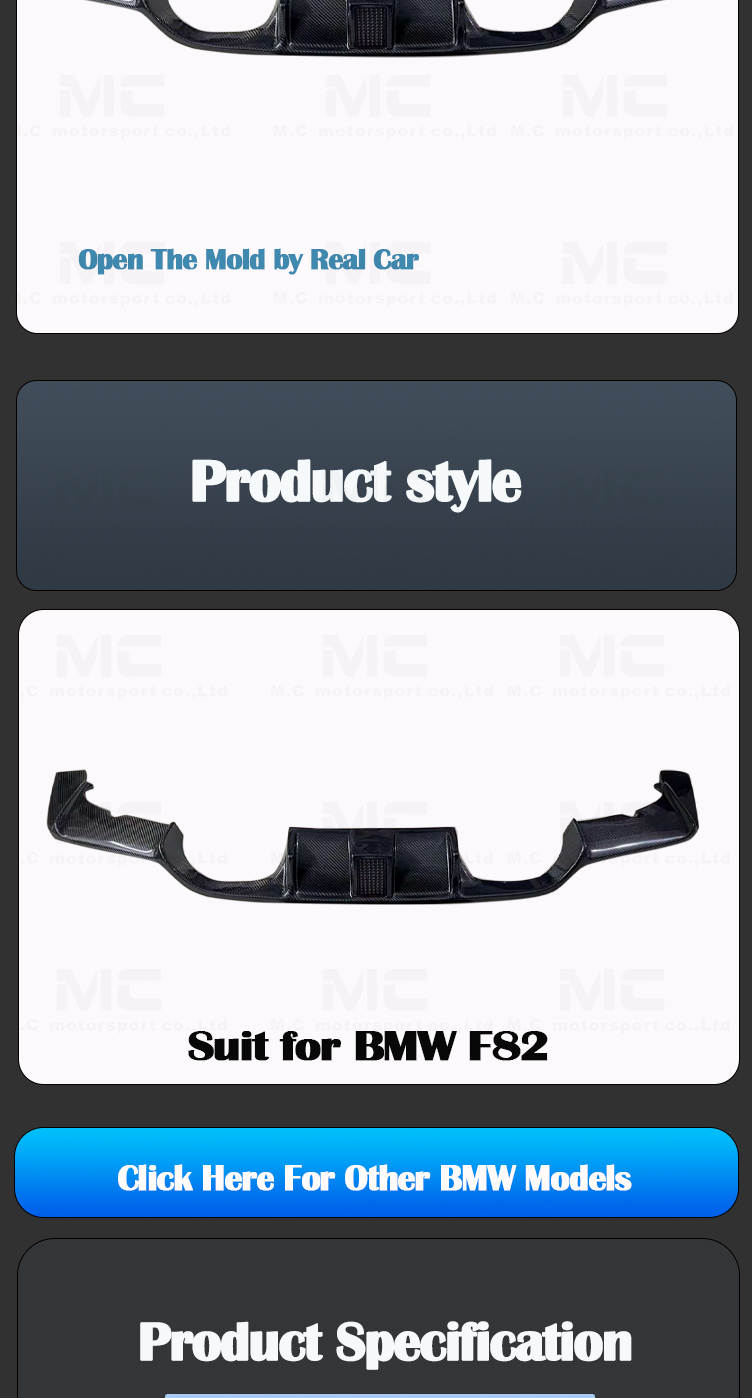 For BMW 4 Series M3 M4 F80 F82 KS Style Carbon Fiber Diffuser With Led Light