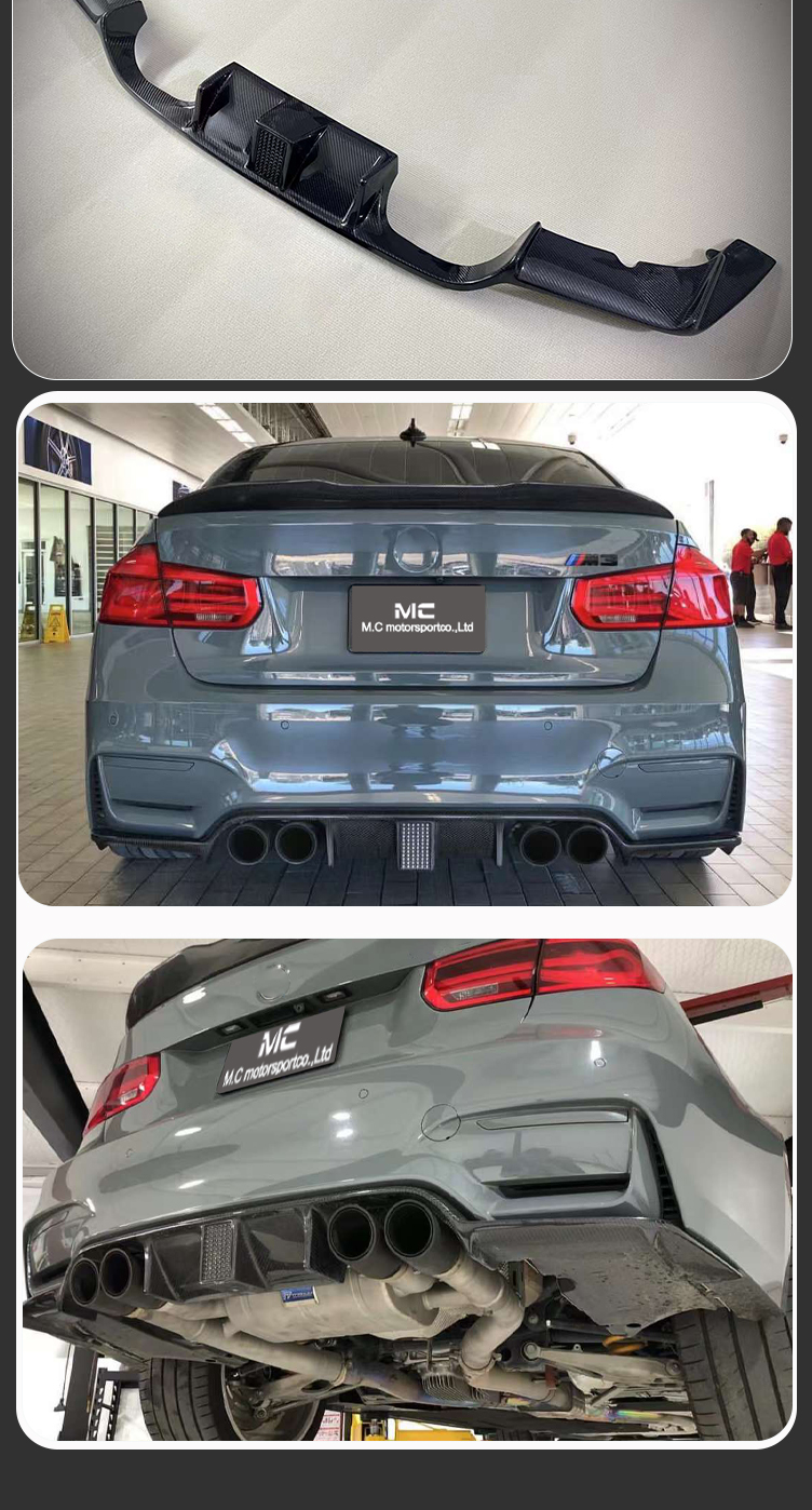For BMW 4 Series M3 M4 F80 F82 KS Style Carbon Fiber Diffuser With Led Light
