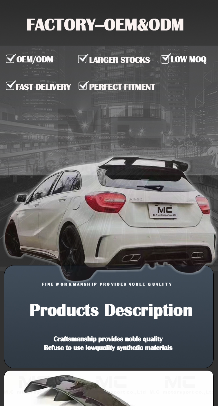 For Mercedes Benz A Class W176 Carbon Fiber R Style Roof Spoiler