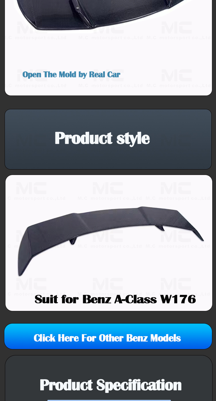 For Mercedes Benz A Class W176 Carbon Fiber R Style Roof Spoiler