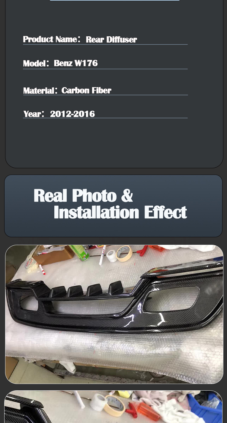 For Mercedes Benz A Class W176 R Style Carbon Fiber Rear Diffuser