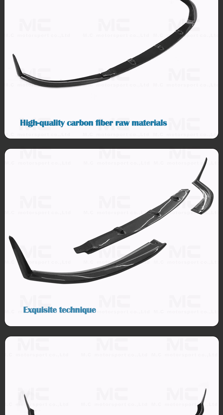 For Mercedes Benz C Class W205 C63 C63 Style Front Lip 3pcs