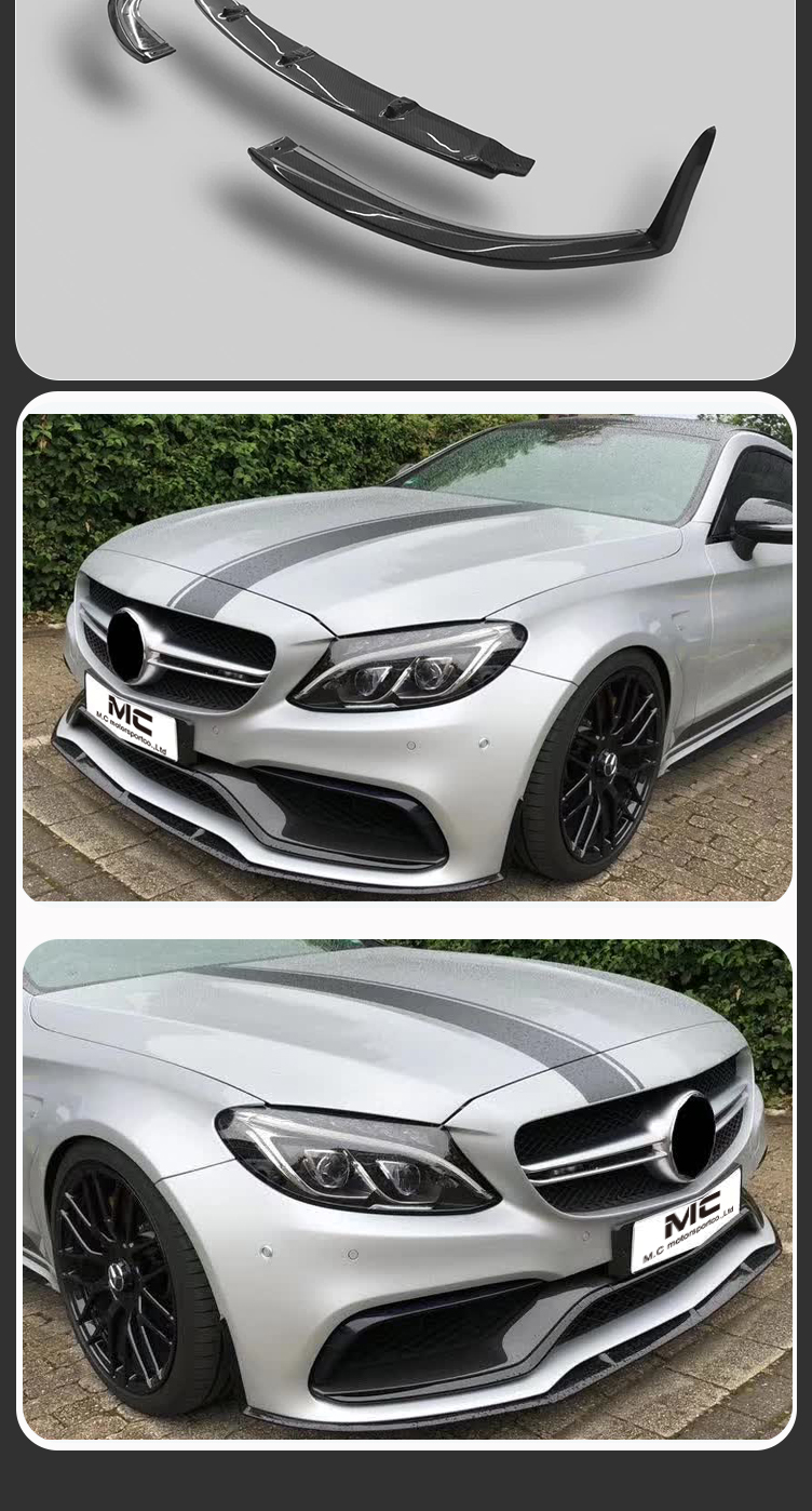 For Mercedes Benz C Class W205 C63 C63 Style Front Lip 3pcs