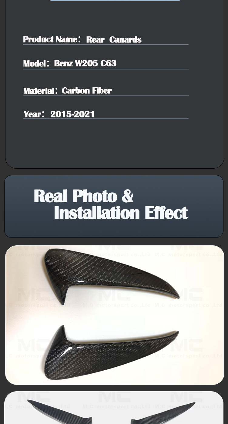 For Mercedes Benz C Class W205 C63 Rear Canards