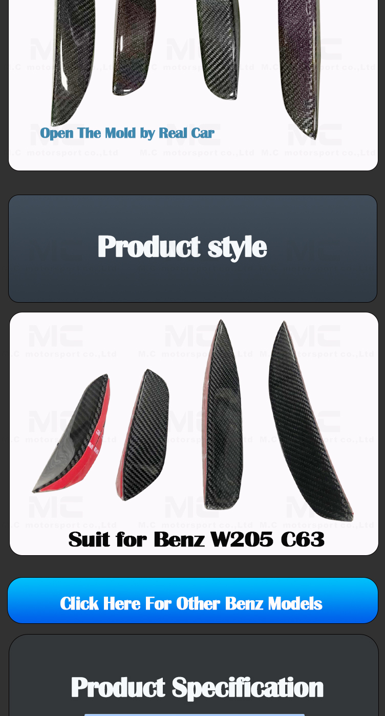 For Mercedes Benz W205 C63 Front Canards Carbon Fiber 4pcs
