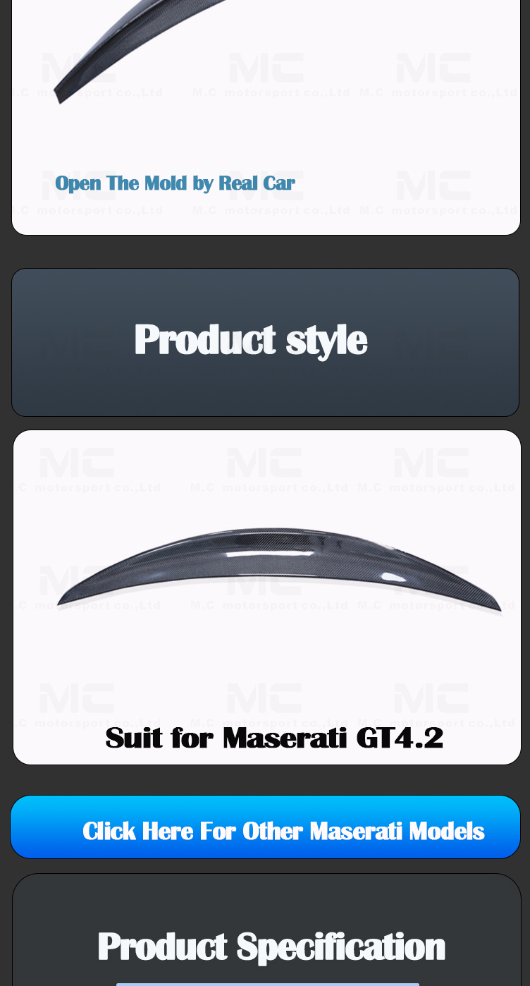 For Maserati GT4.2 Carbon Fiber Spoiler 2008-2015