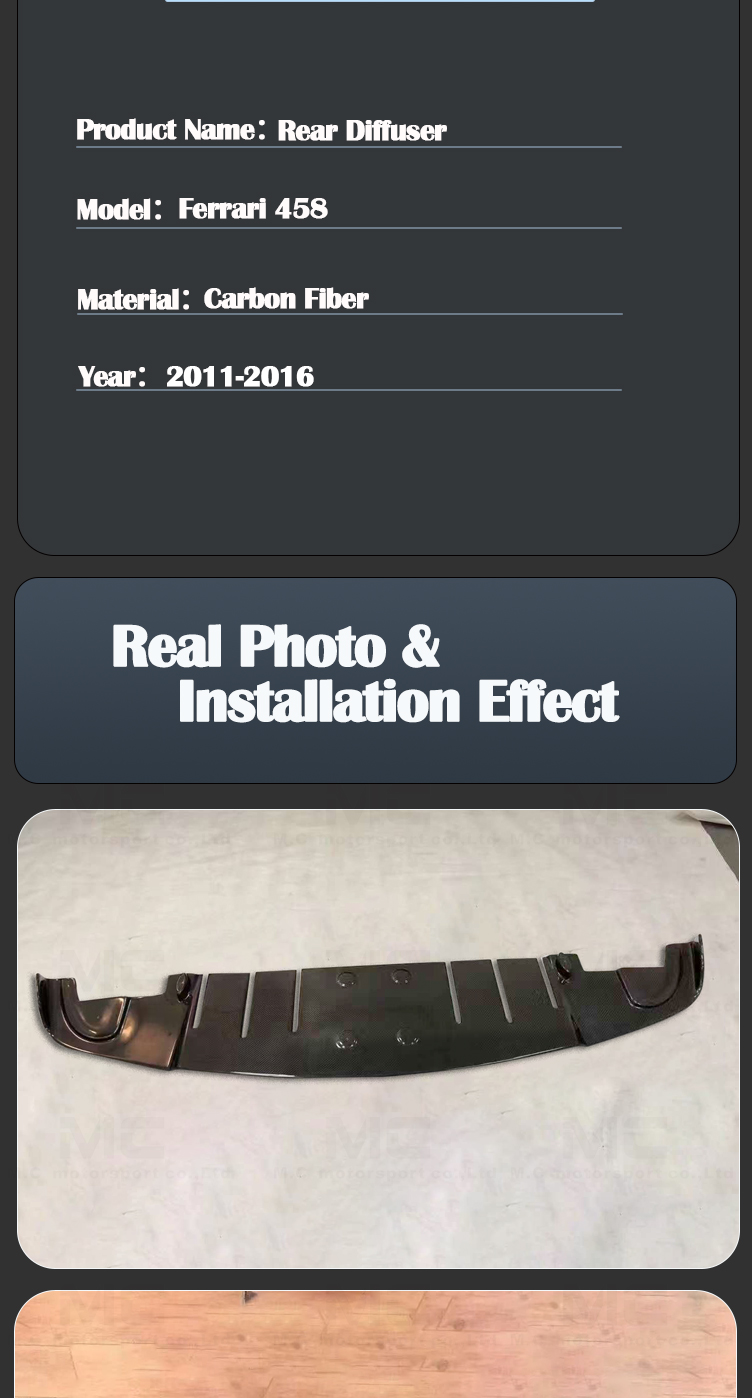 For Ferrari 458 Carbon Fiber Rear Diffuser