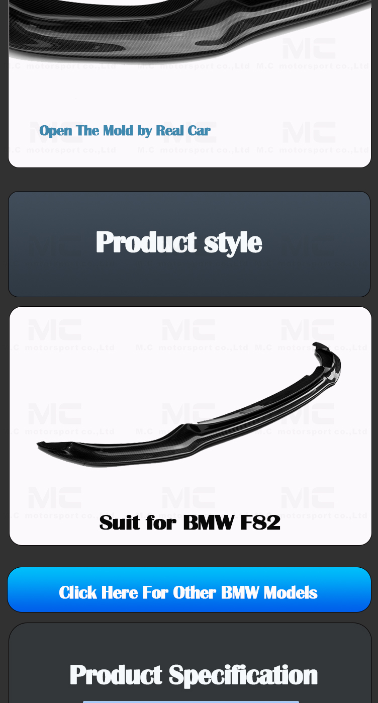 For BMW M3M4 F80 F82 Carbon Fiber V Style Front LIP