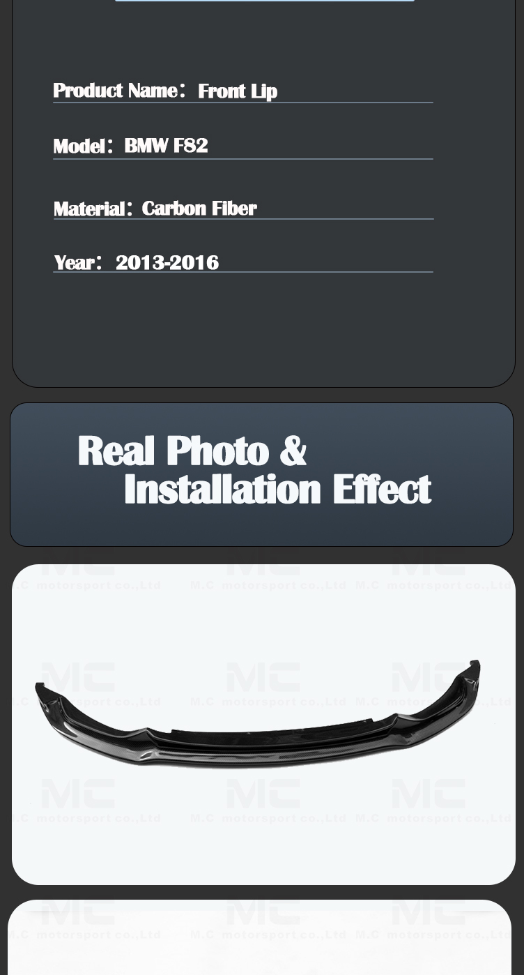 For BMW M3M4 F80 F82 Carbon Fiber V Style Front LIP