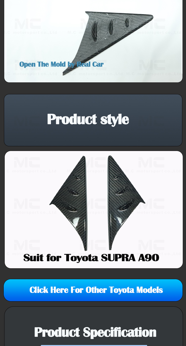 FOR TOYORA A90 SUPRA 2020-UP DRY CARBON SIDE MIRROR TRIANGLE TRIMS WIND DEFLECTOR SET 