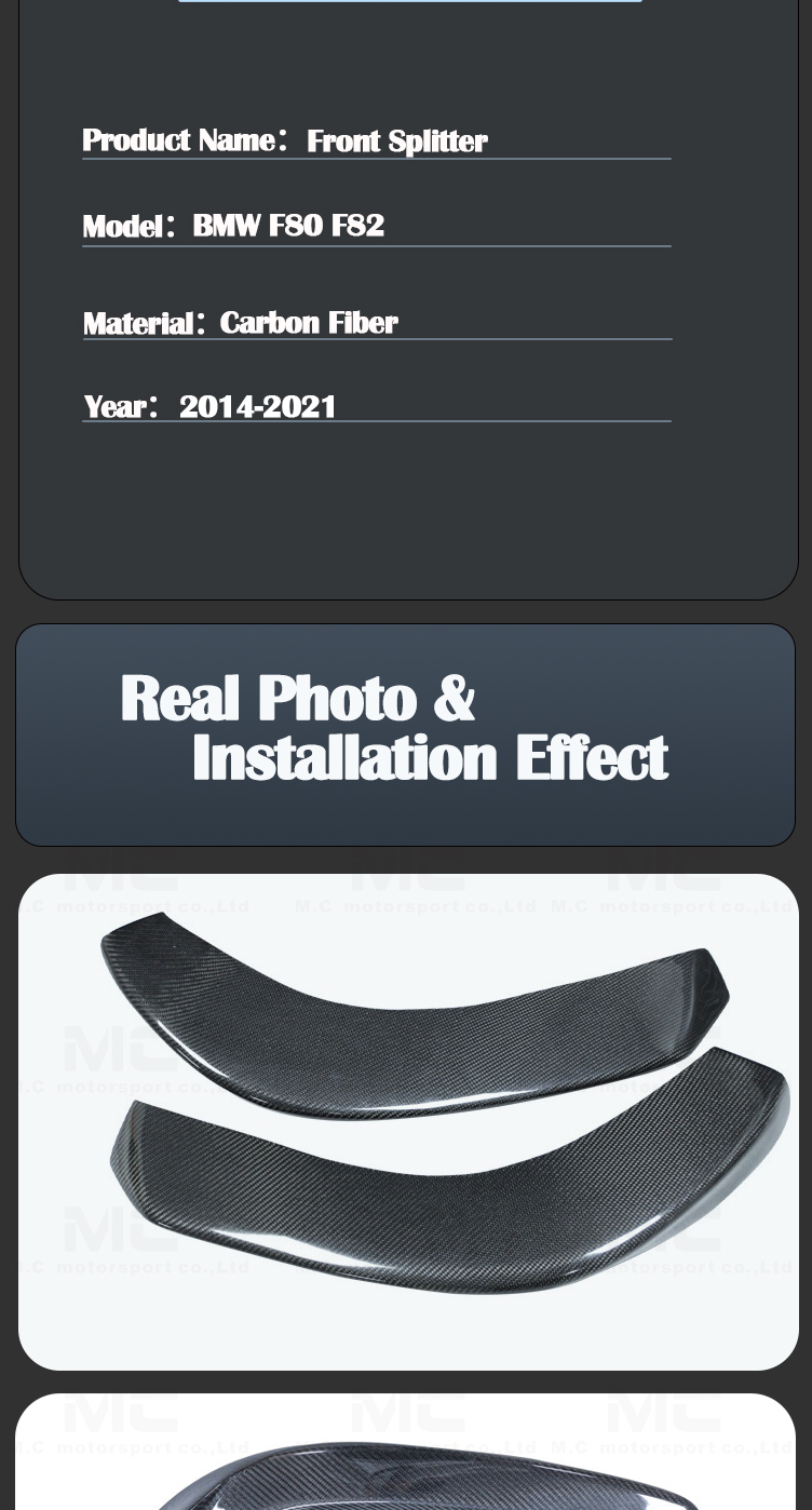 For BMW M3 M4 F80 F82 F83 Carbon Fiber Front Splitter