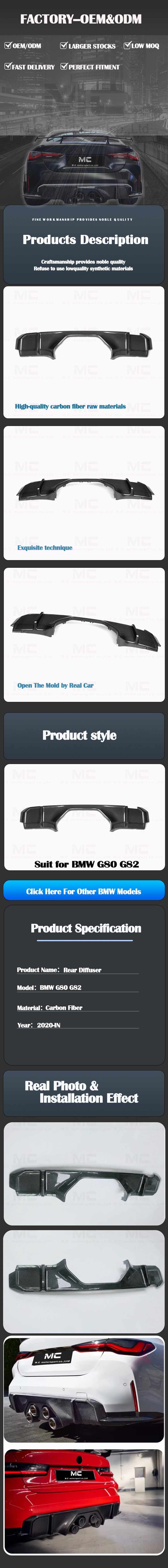 BMW G80 G82 Carbon Fiber MP Style Rear Diffuser 