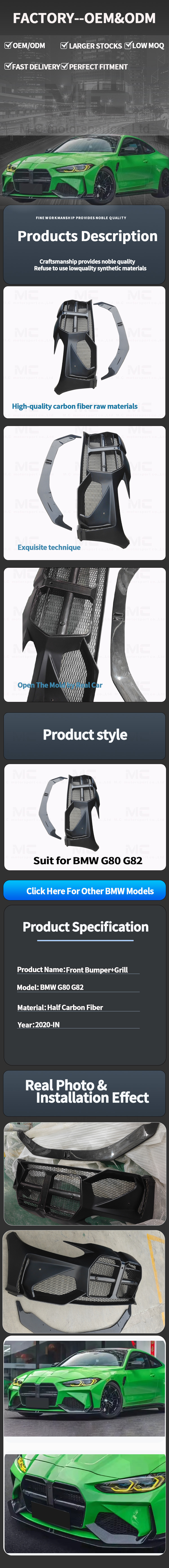 For BMW G80 G82 Half-Carbon Fiber Front Bumper Lip Grille Carbon Fiber Front Bumper