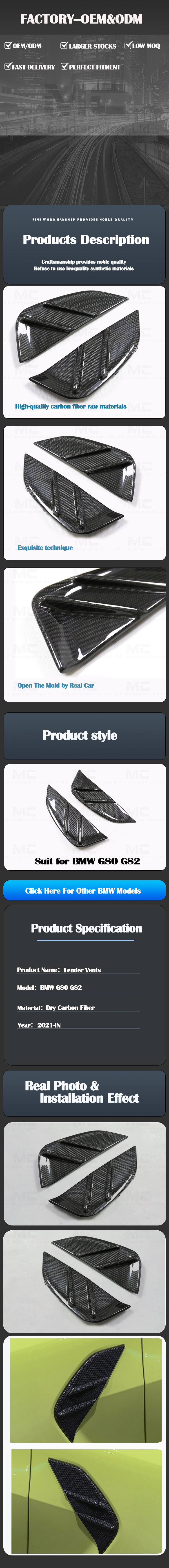 For BMW M3 G80 M4 G82 Dry Carbon Fiber Side Fender Vents 