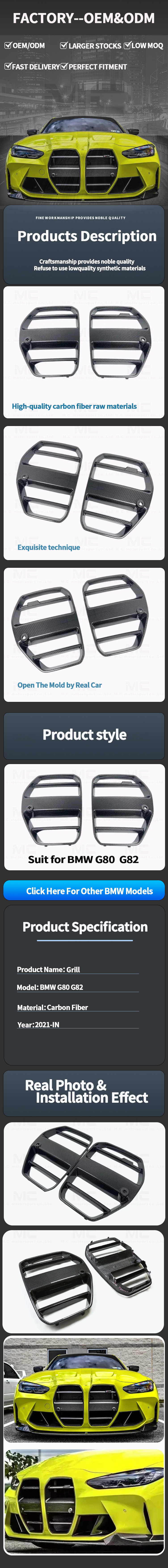 For BMW M3 G80 M4 G82 ST Style Carbon Fiber Front Grille 2021+
