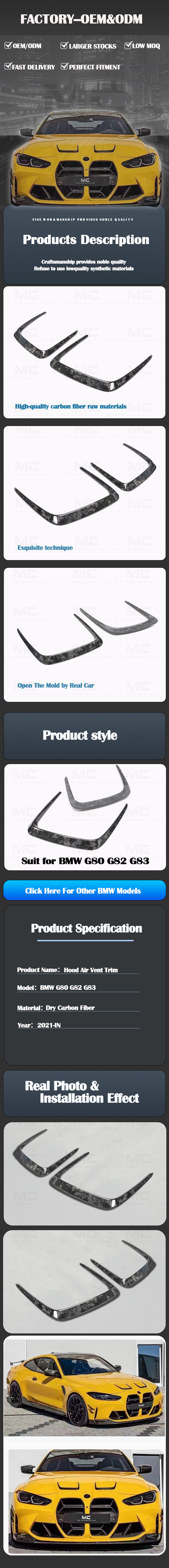 For BMW G80 Dry Carbon Fiber Hood Vents 
