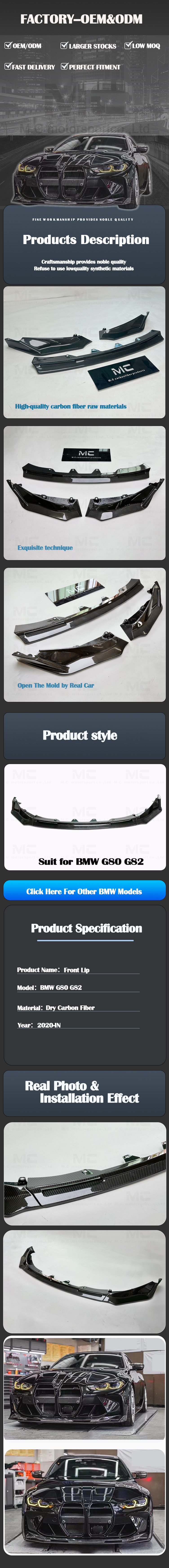 For BMW G80 G82 V Style Dry Carbon Fiber Front Lip 