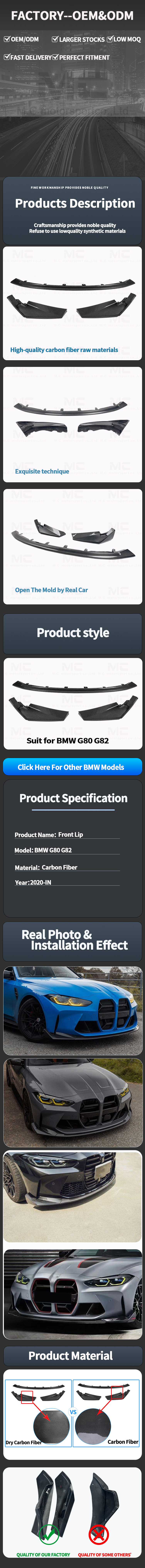 For BMW G80 G82 CSL Style Carbon Fiber Front Lip 